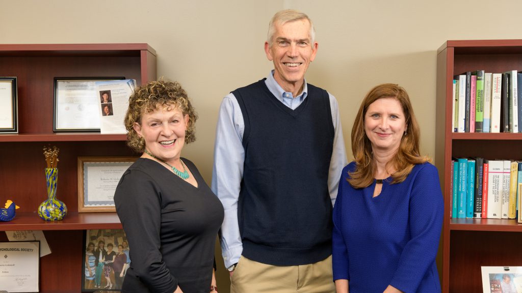 Three University of Delaware School of Education professors are 2019 AERA Fellows. From left to right: Roberta Michnick Golinkoff, James Hiebert, and Laura Desimone
